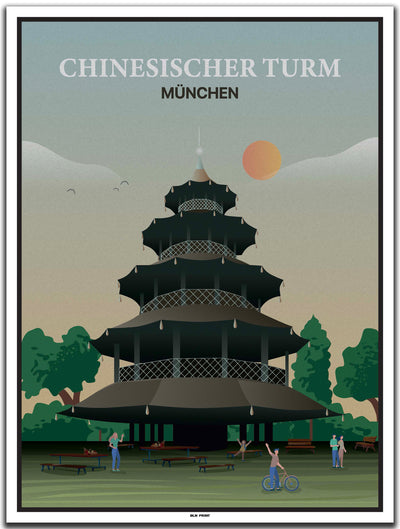 vintage kunstdruck poster chinesischer turm münchen #30x40cm-weier-farbrand