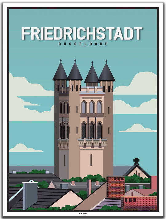 vintage kunstdruck poster Friedrichstadt Düsseldorf #30x40cm-weier-farbrand