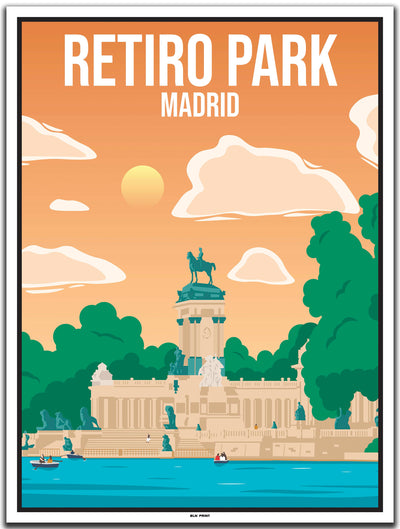 vintage kunstdruck travel poster Retiro Park Madrid #30x40cm-weier-farbrand