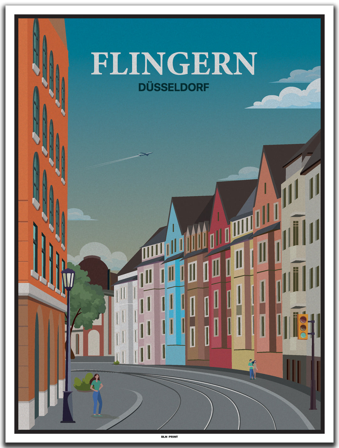 vintage kunstdruck poster Flingern Düsseldorf #30x40cm-weier-farbrand