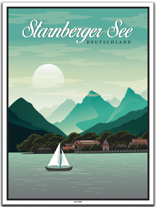 vintage kunstdruck poster starnberger see münchen #30x40cm-weier-farbrand