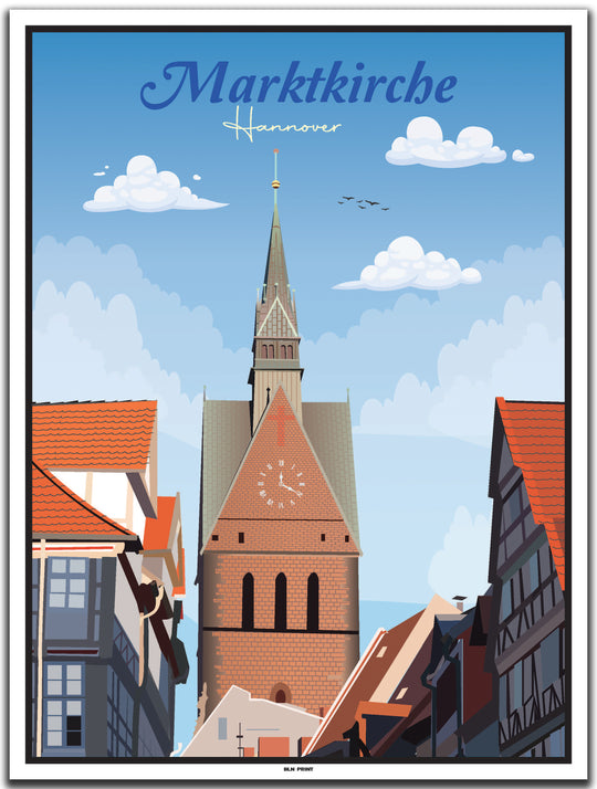 vintage kunstdruck poster marktkirche hannover #30x40cm-weier-farbrand