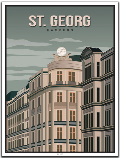vintage kunstdruck poster hamburg St. Georg #30x40cm-weier-farbrand