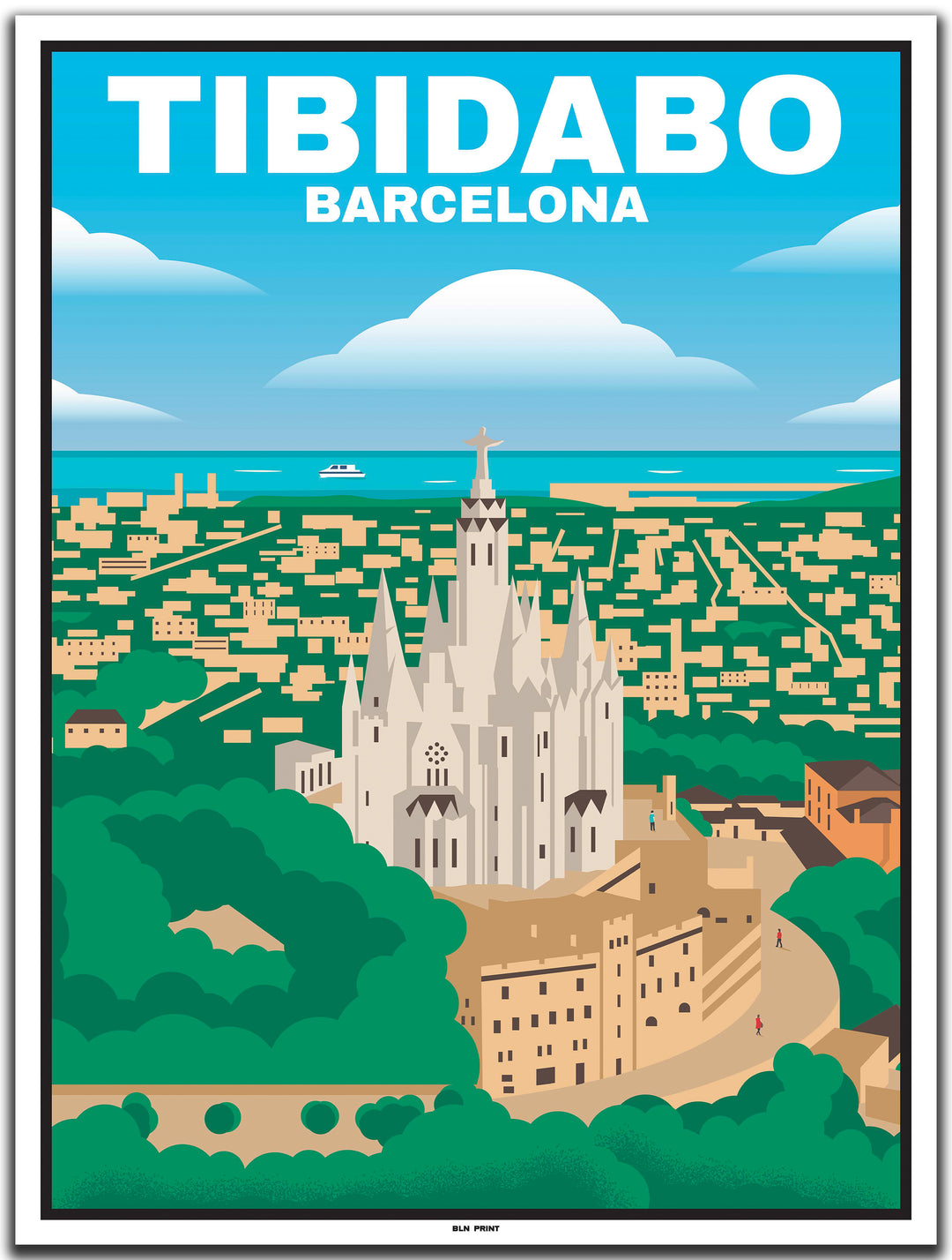 vintage travel poster barcelona #30x40cm-white-color-border