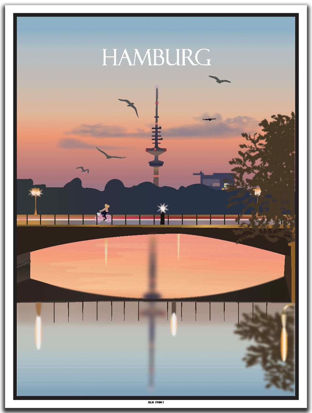 vintage kunstdruck poster hamburg alster #30x40cm-weier-farbrand