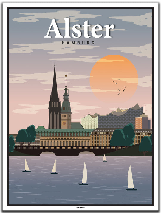 vintage kunstdruck poster hamburg alster #30x40cm-weier-farbrand