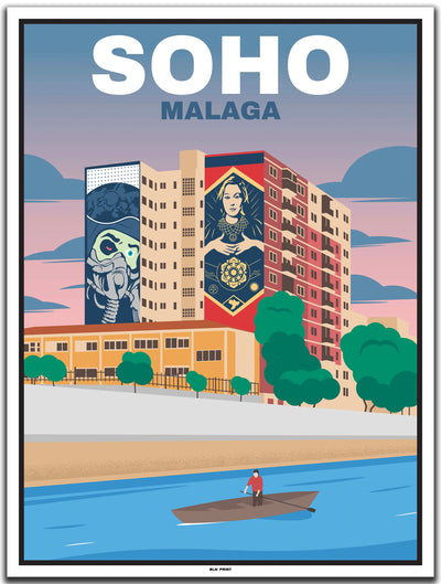 vintage kunstdruck travel poster Soho Malaga #30x40cm-weier-farbrand