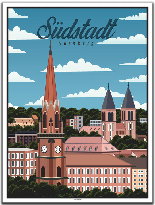 vintage kunstdruck poster südstadt nürnberg #30x40cm-weier-farbrand