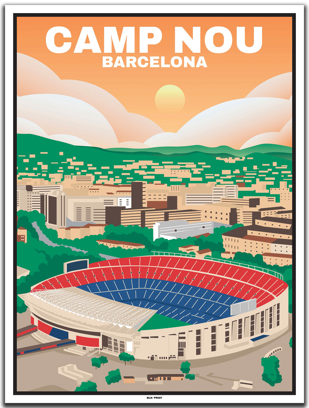 vintage travel poster barcelona #30x40cm-white-color-border