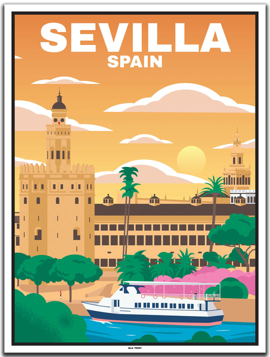 vintage travel poster sevilla #30x40cm-white-color-border