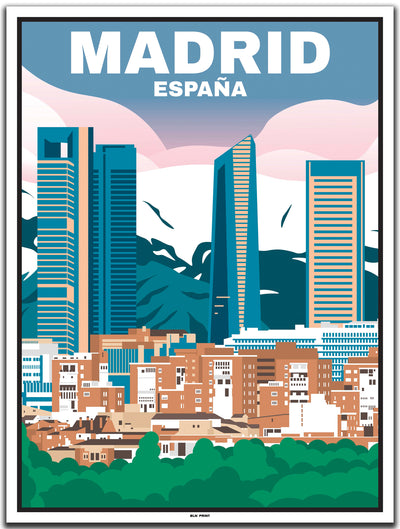 vintage kunstdruck travel poster Skyline Madrid #30x40cm-weier-farbrand
