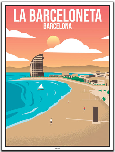 vintage kunstdruck travel poster La Barceloneta Barcelona #30x40cm-weier-farbrand