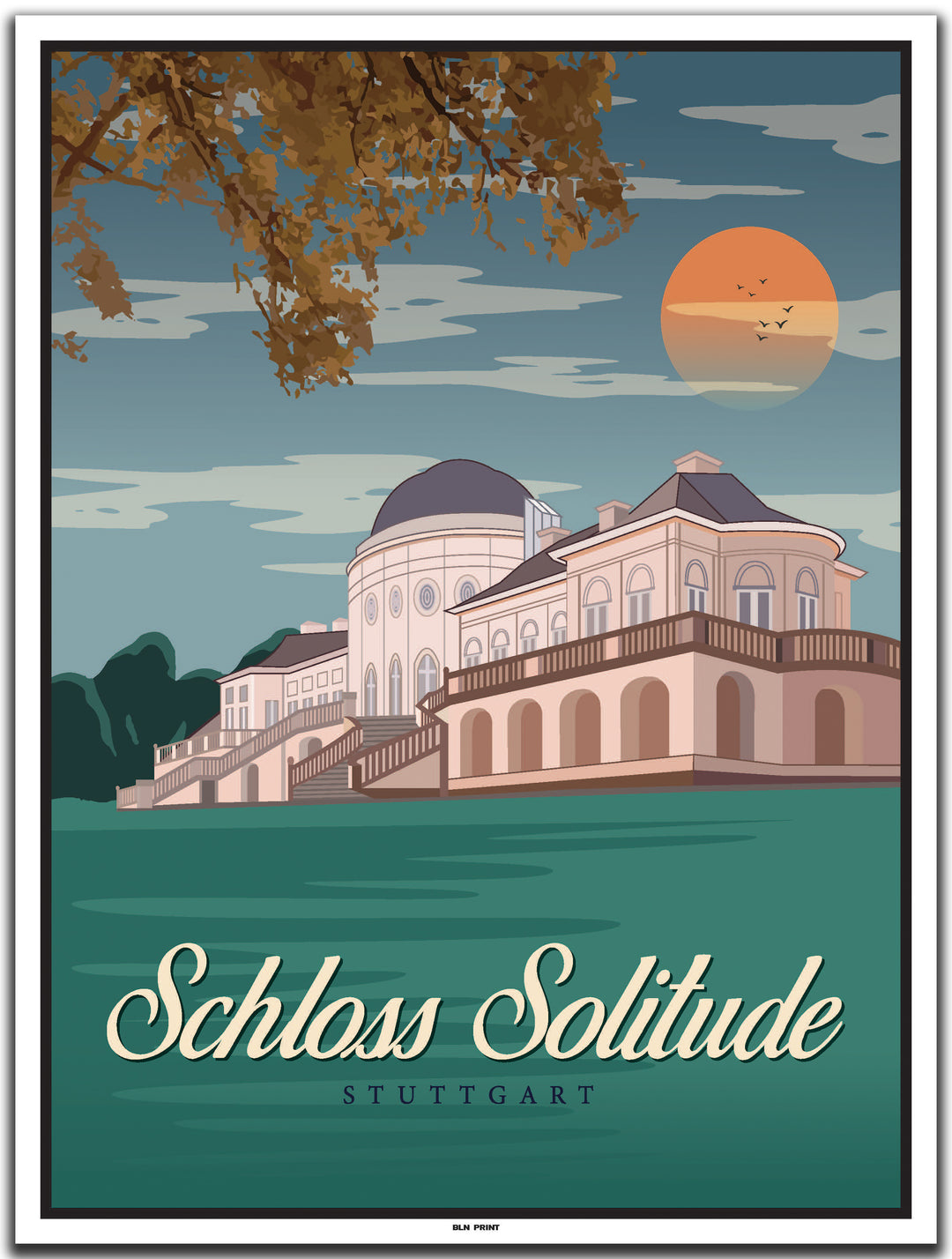 vintage kunstdruck poster stuttgart schloss solitude #30x40cm-weier-farbrand