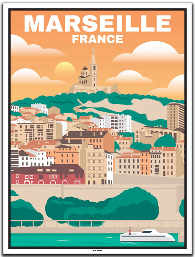 vintage kunstdruck travel poster Alter hafen Marseille #30x40cm-weier-farbrand