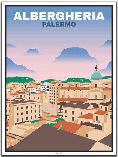 vintage kunstdruck poster Albergheria Palermo #30x40cm-weier-farbrand