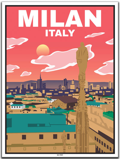 vintage kunstdruck poster Skyline Mailand #30x40cm-weier-farbrand