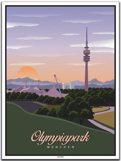 vintage kunstdruck poster olympiapark münchen #30x40cm-weier-farbrand