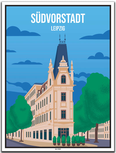 vintage kunstdruck poster Südvorstadt Leipzig #30x40cm-weier-farbrand
