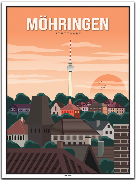 vintage kunstdruck poster stuttgart möhringen #30x40cm-weier-farbrand