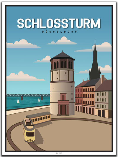 vintage kunstdruck poster Schlossturm Düsseldorf #30x40cm-weier-farbrand