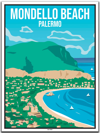 vintage kunstdruck poster Mondello Beach Palermo #30x40cm-weier-farbrand
