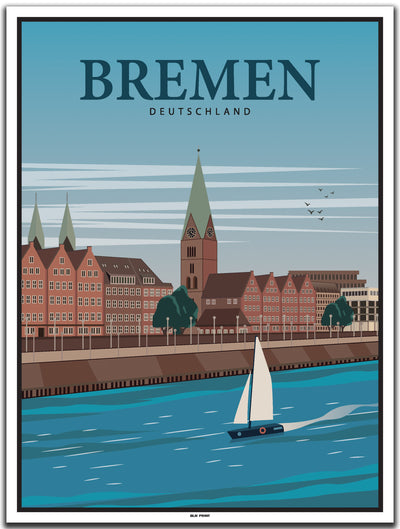 vintage kunstdruck poster altstadt Bremen #30x40cm-weier-farbrand