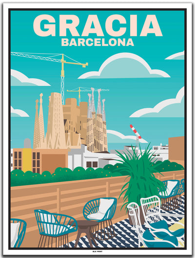 vintage kunstdruck travel poster Gracia Barcelona #30x40cm-weier-farbrand