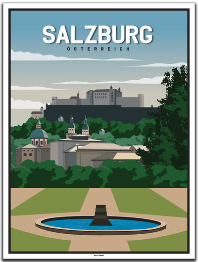 vintage kunstdruck poster Schloss Mirabell Salzburg #30x40cm-weier-farbrand