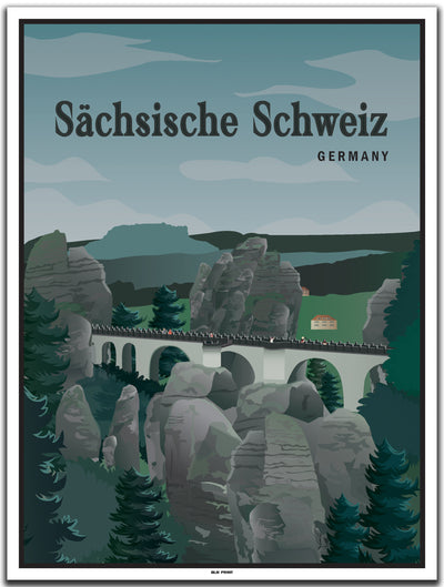 vintage kunstdruck poster sächsische schweiz Dresden #30x40cm-weier-farbrand