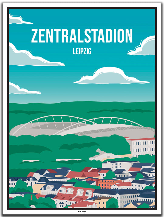 vintage kunstdruck poster Zentralstadion Leipzig #30x40cm-weier-farbrand