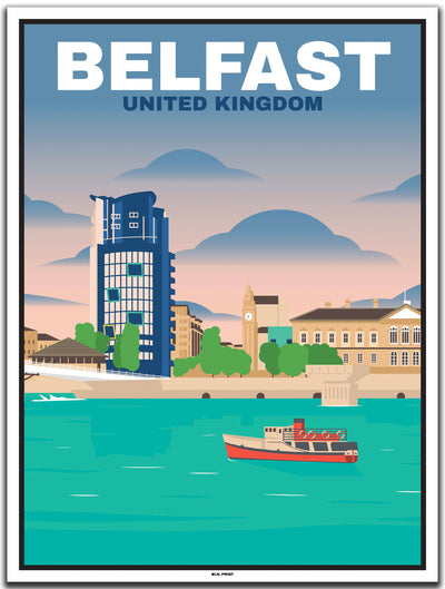 vintage kunstdruck travel poster Downtown Belfast #30x40cm-weier-farbrand