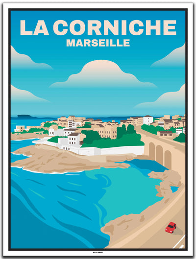 vintage kunstdruck travel poster La Corniche Marseille #30x40cm-weier-farbrand