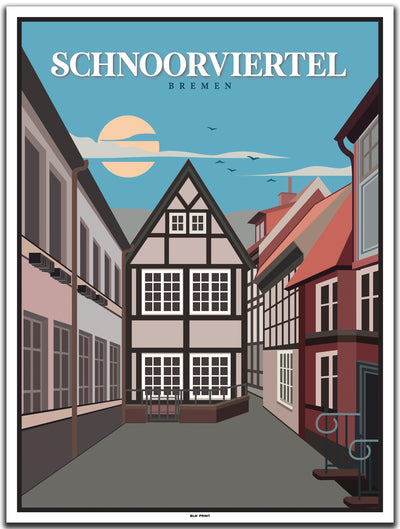 vintage kunstdruck poster Schnoorviertel Bremen #30x40cm-weier-farbrand