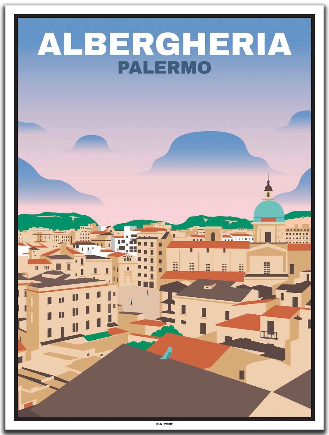 vintage travel poster Palermo #30x40cm-white-color-border