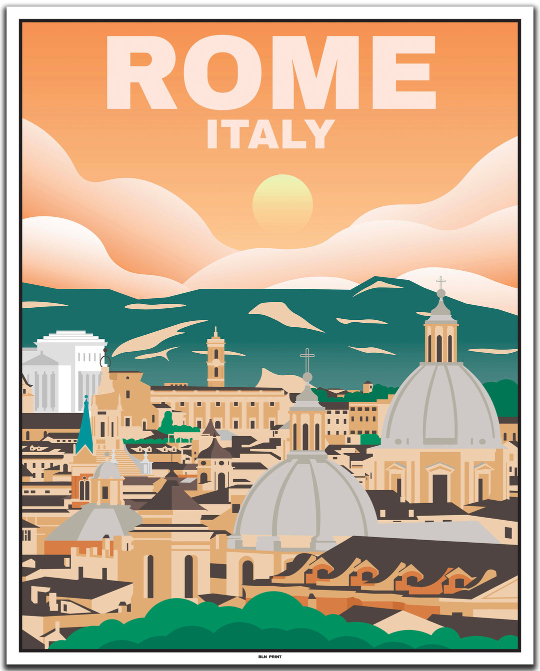 vintage travel poster rom #40x50cm-white-color-border