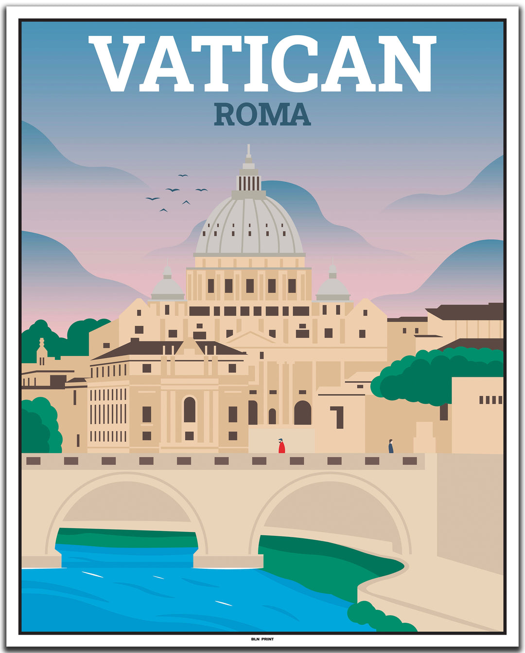 vintage travel poster rom #40x50cm-white-color-border