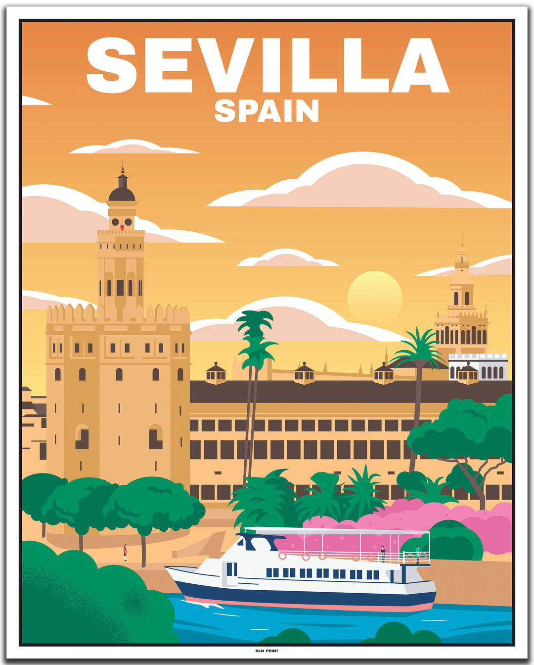 vintage travel poster sevilla #40x50cm-white-color-border