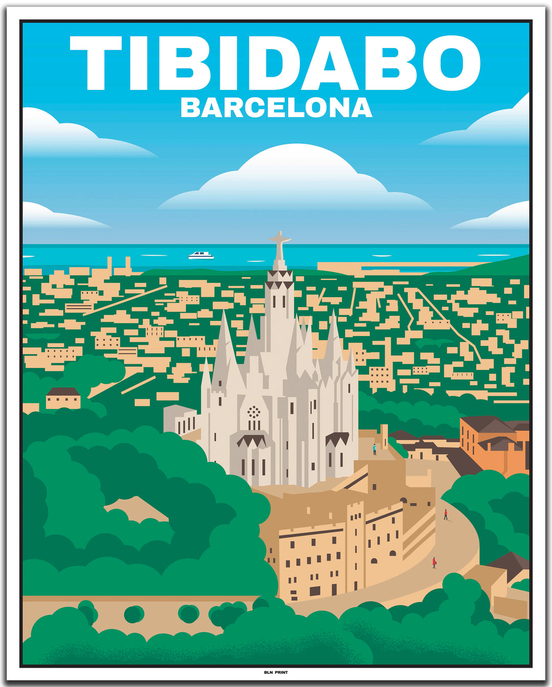 vintage travel poster barcelona #40x50cm-white-color-border