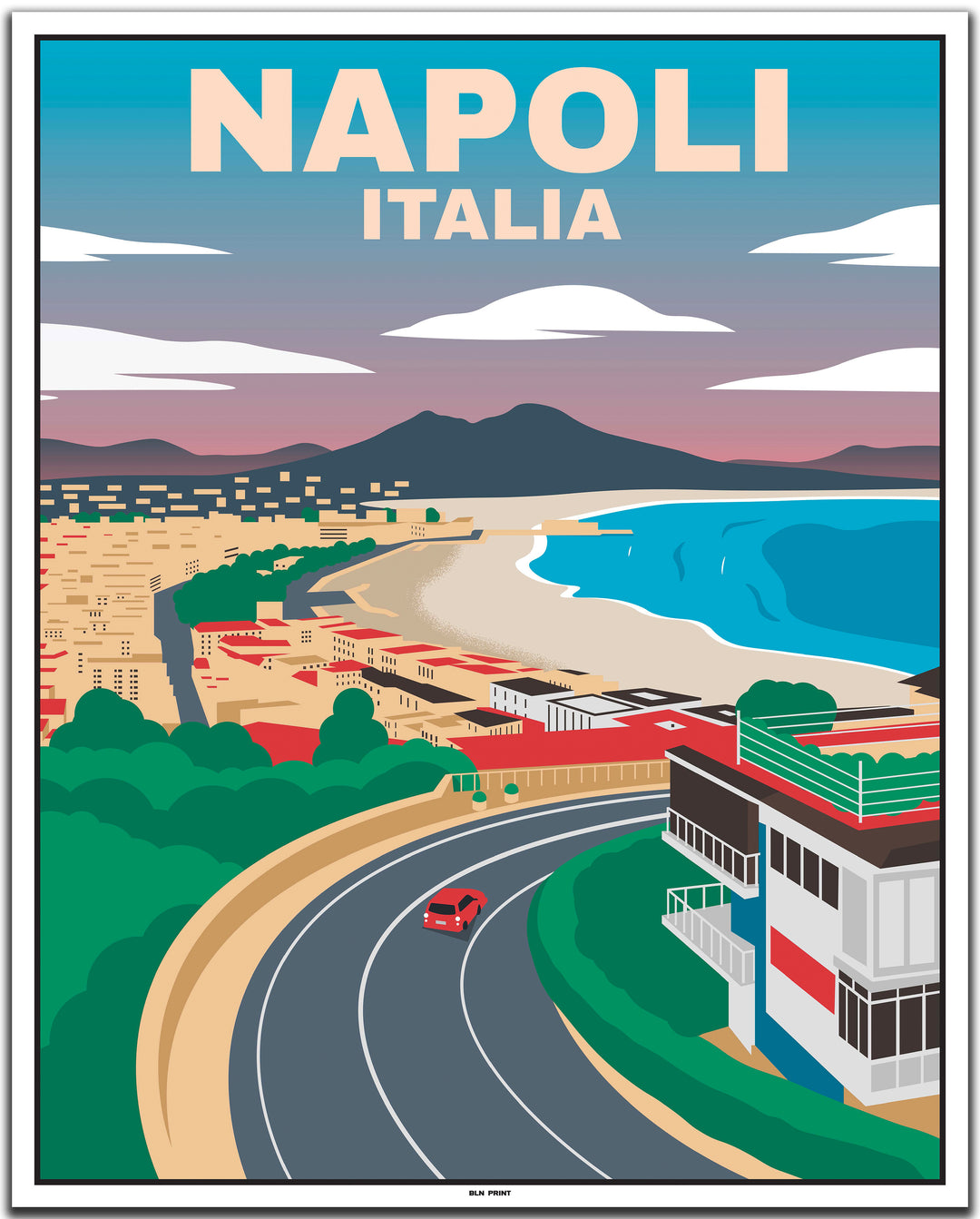 vintage travel poster napoli #40x50cm-white-color-border