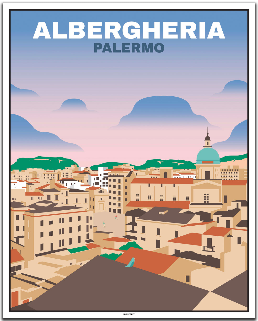 vintage travel poster Palermo #40x50cm-white-color-border