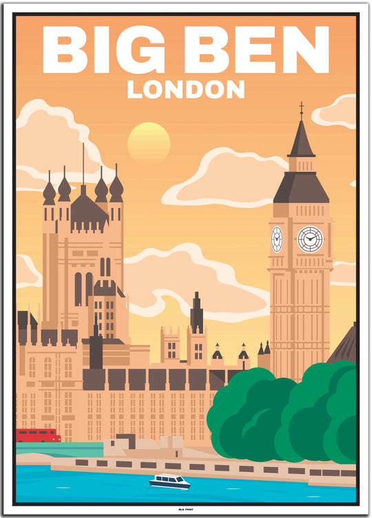 vintage travel poster london #50x70cm-white-color-border