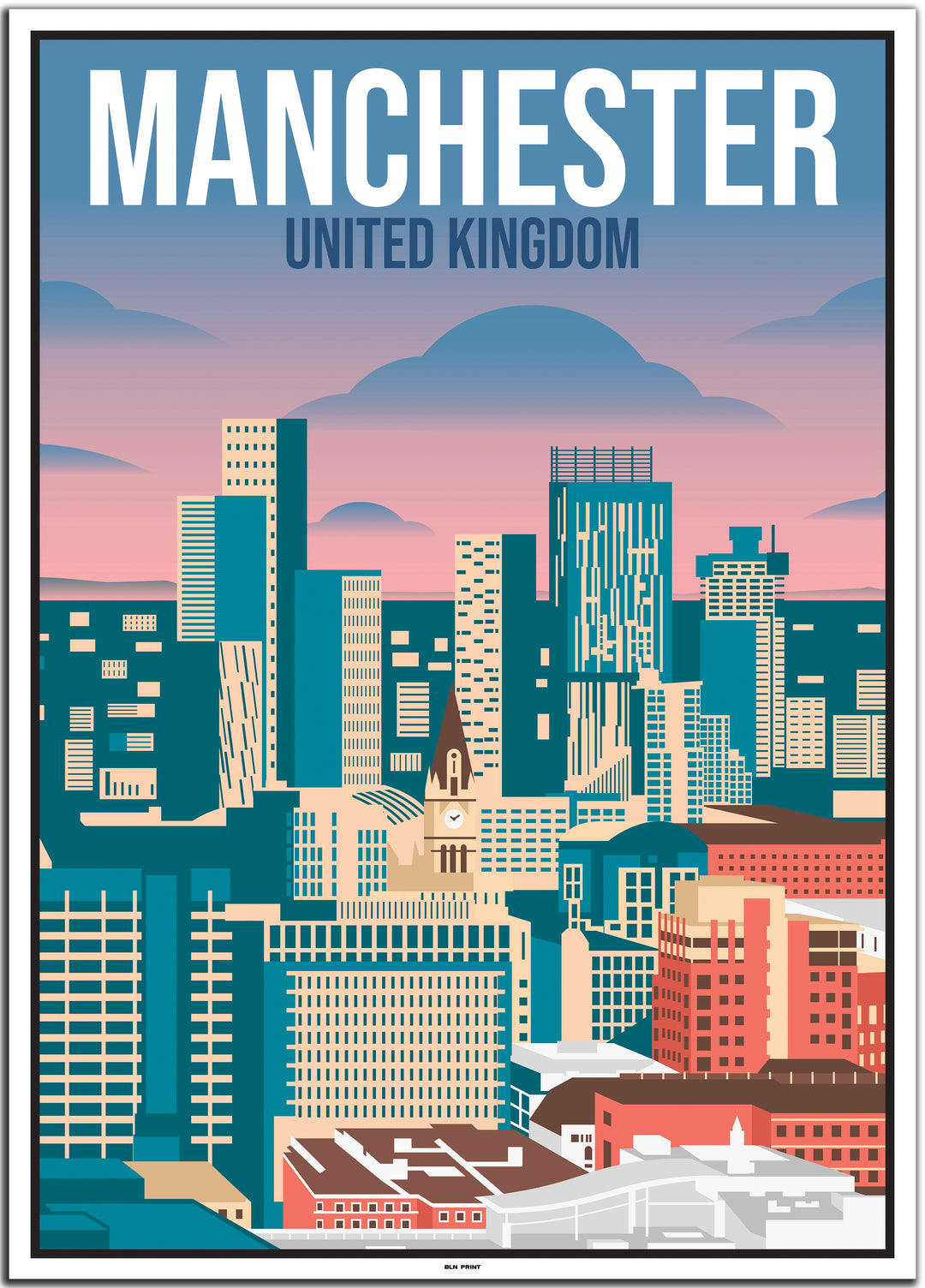 vintage travel poster manchester #50x70cm-white-color-border