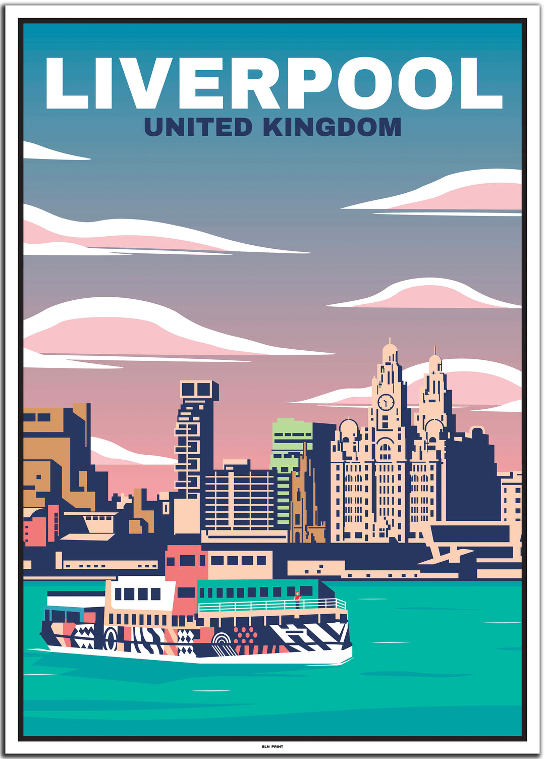 vintage travel poster liverpool #50x70cm-white-color-border