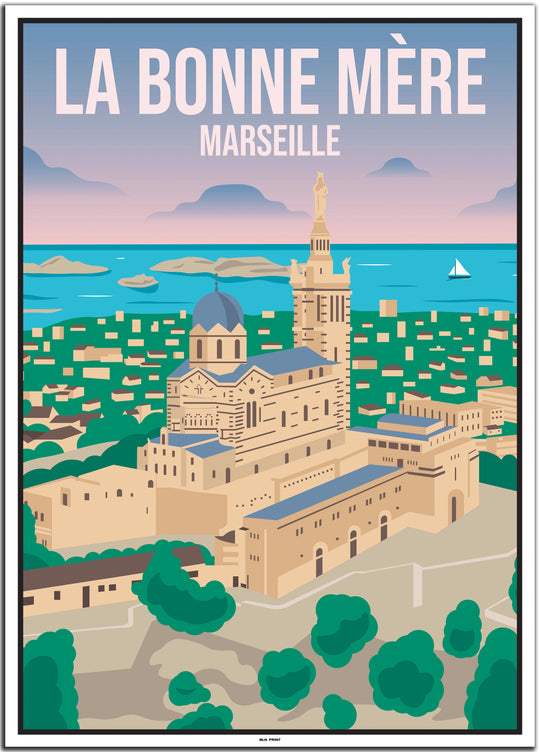 vintage travel poster marseille #50x70cm-white-color-border