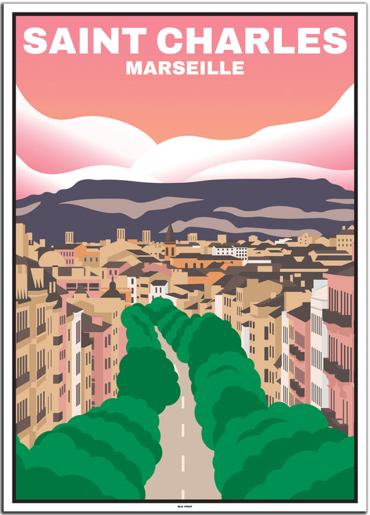 vintage travel poster marseille #50x70cm-white-color-border