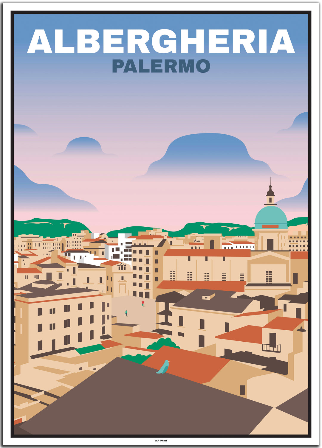 vintage travel poster palermo #50x70cm-white-color-border