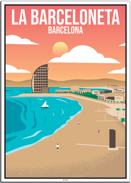 vintage travel poster barcelona #50x70cm-white-color-border