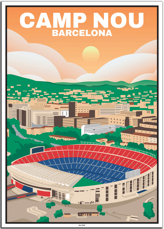 vintage travel poster barcelona #50x70cm-white-color-border