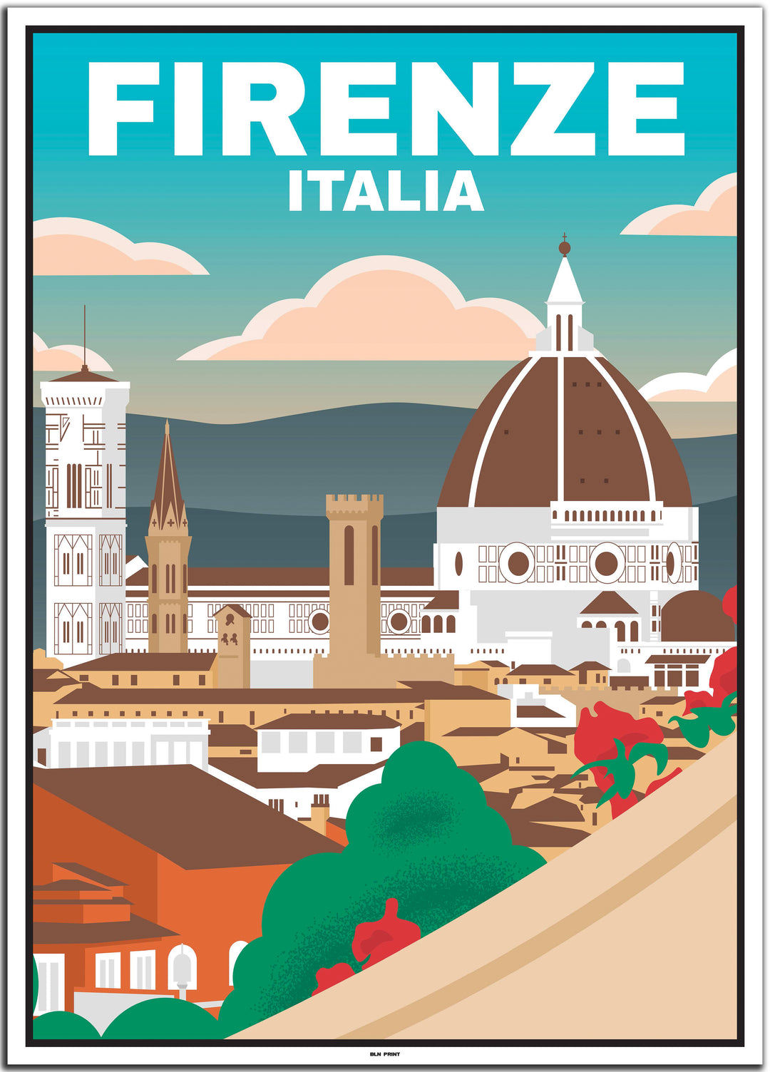 vintage travel poster florenz #50x70cm-white-color-border