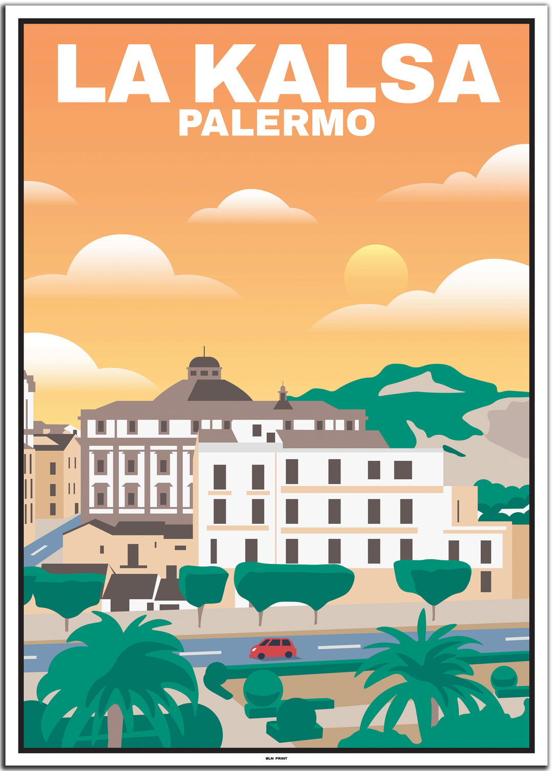 vintage travel poster palermo #50x70cm-white-color-border